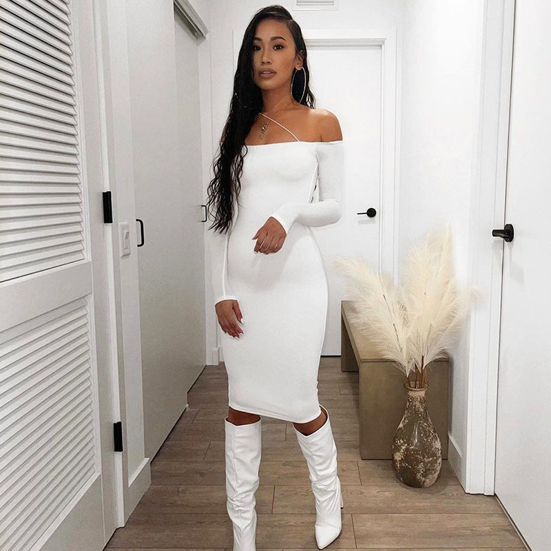 Damen figurbetontes Off-Shoulder-Minikleid mit langen Ärmeln Heidi-Mode