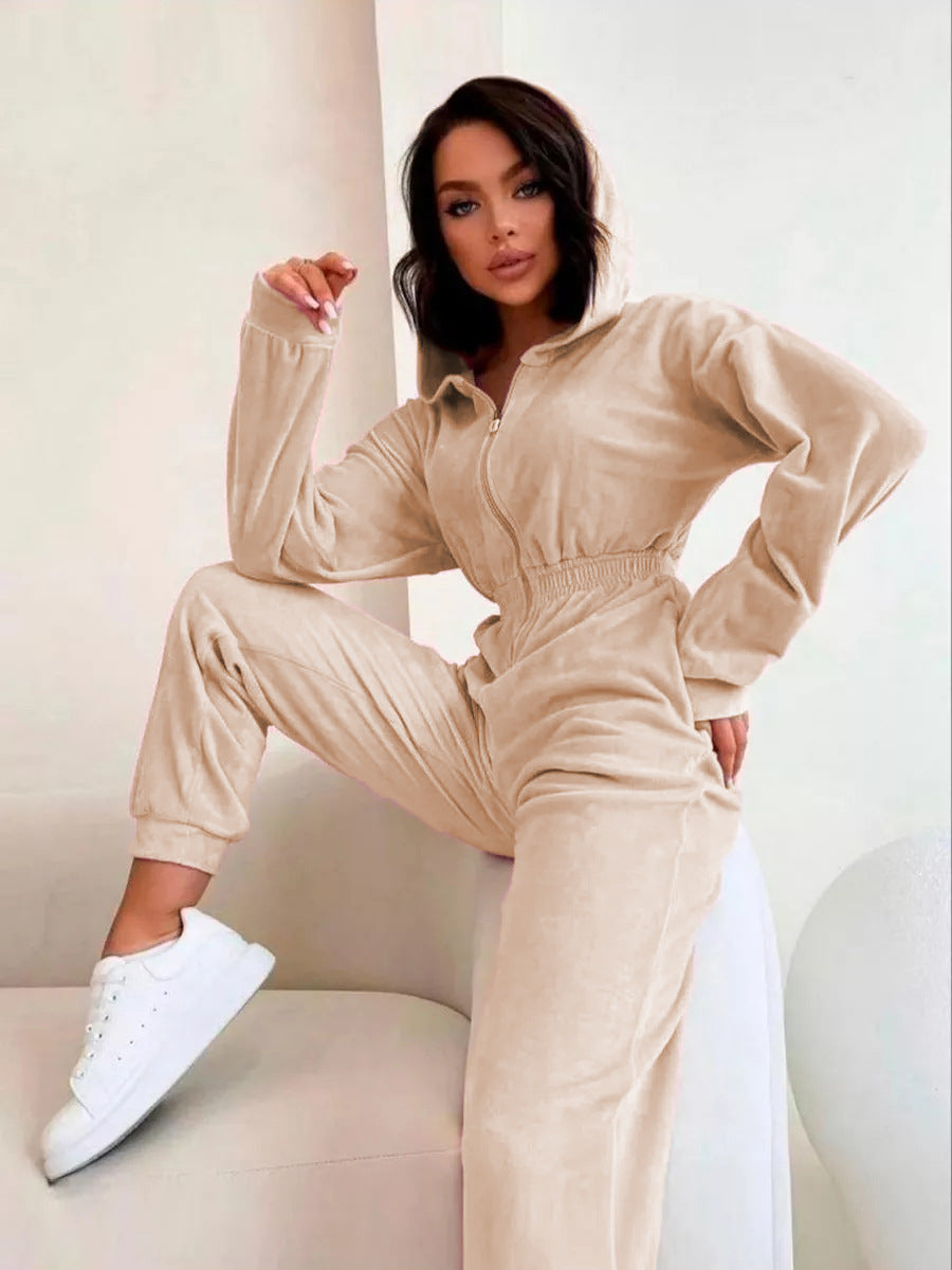Damen Gemütlicher Fleece-Jumpsuit mit modernem Schnitt und praktischen Taschen Heidi-Mode