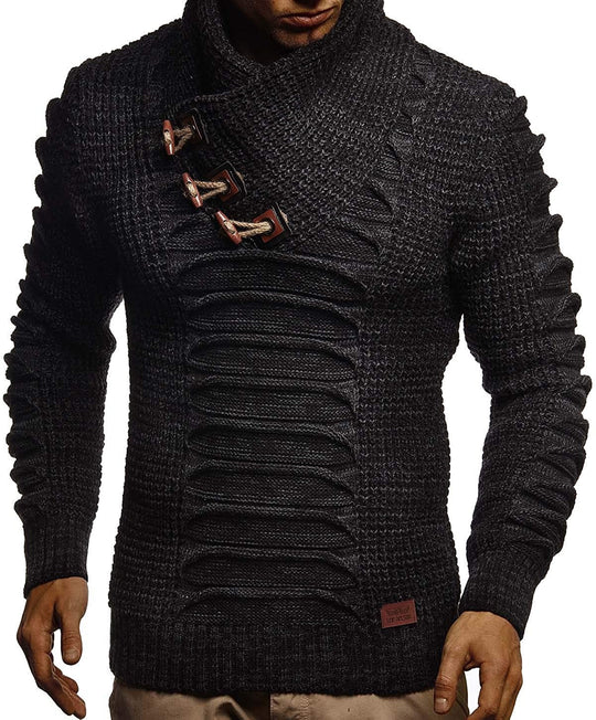 Herren Grobstrickpullover mit innovativem Schalkragen und rustikalem Design Heidi-Mode