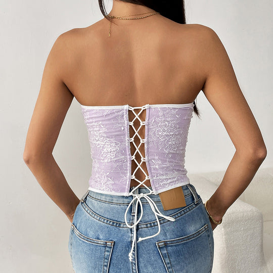 Damen Korsett mit floralem Spitzenbesatz und elegantem Schnitt Heidi-Mode