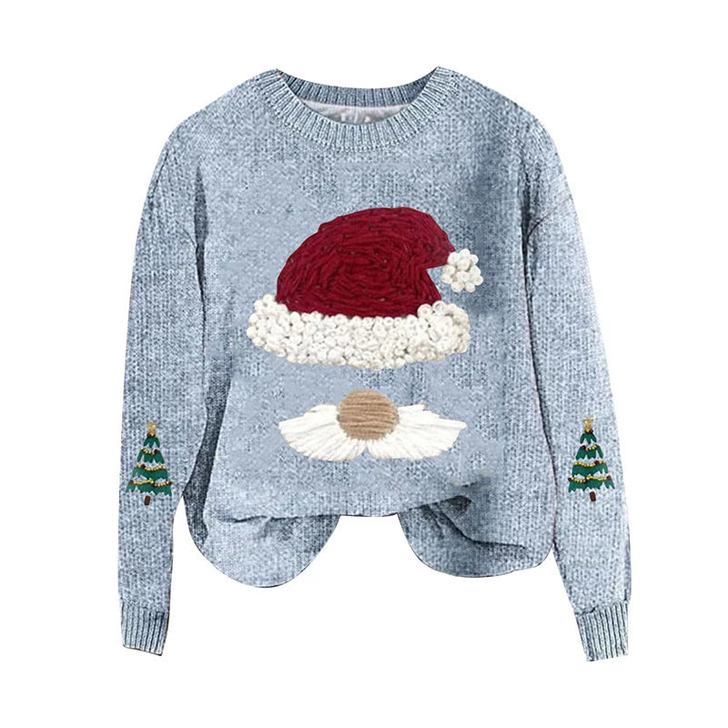 Damen Weihnachtspullover mit gesticktem Weihnachtsmann-Motiv und lässigem Schnitt Heidi-Mode
