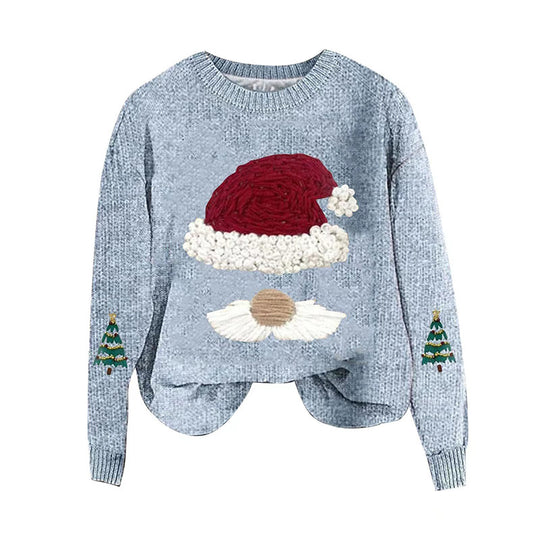 Damen Weihnachtspullover mit gesticktem Weihnachtsmann-Motiv und lässigem Schnitt Heidi-Mode