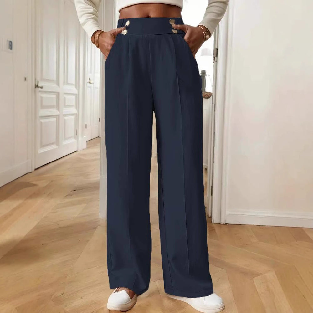 Damen Weite Hose mit dekorativen Knöpfen Heidi-Mode