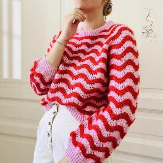 Damen Strickpullover mit wellenförmigem Muster und großzügigem Schnitt Heidi-Mode