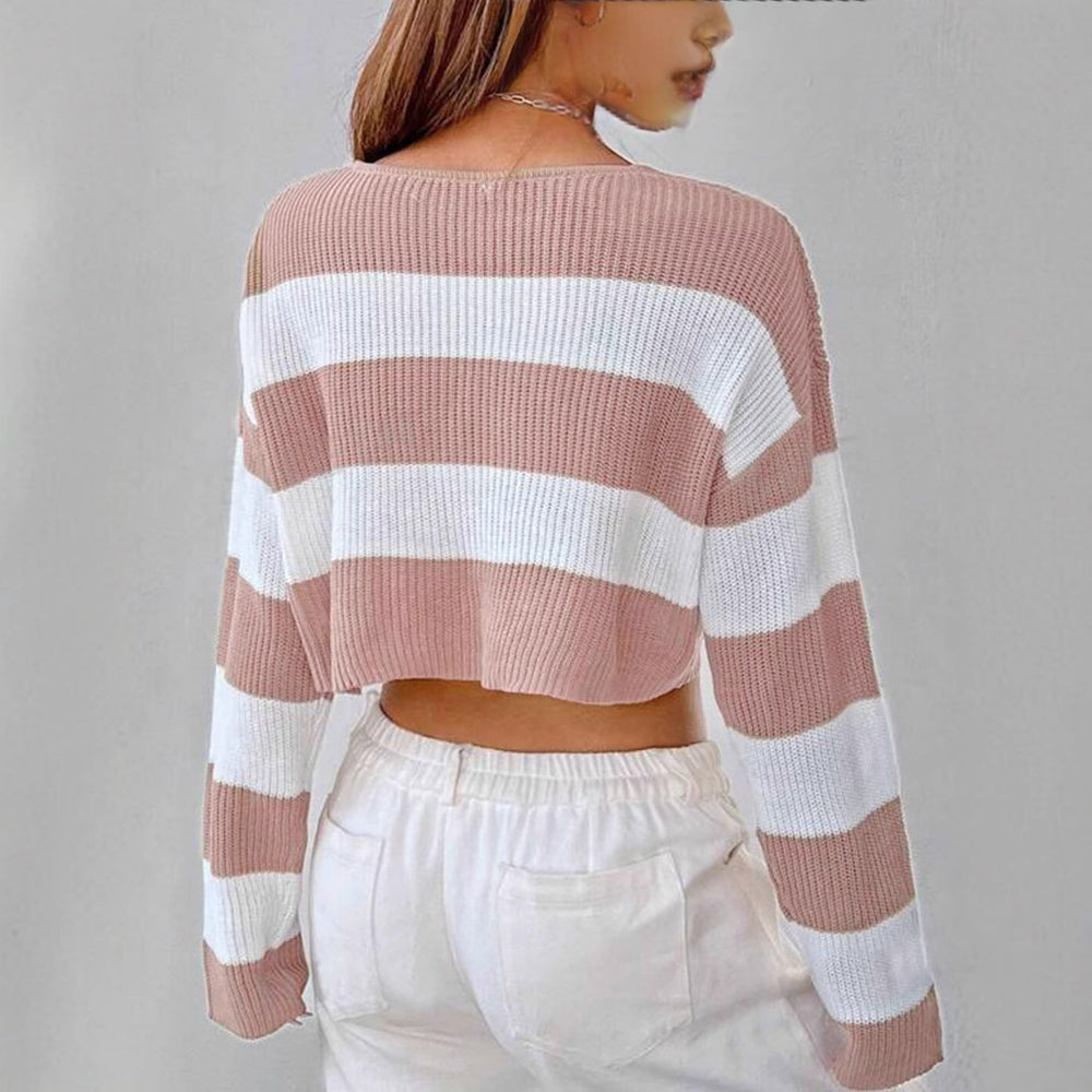 Damen Gemusterter Crop-Pullover Heidi-Mode