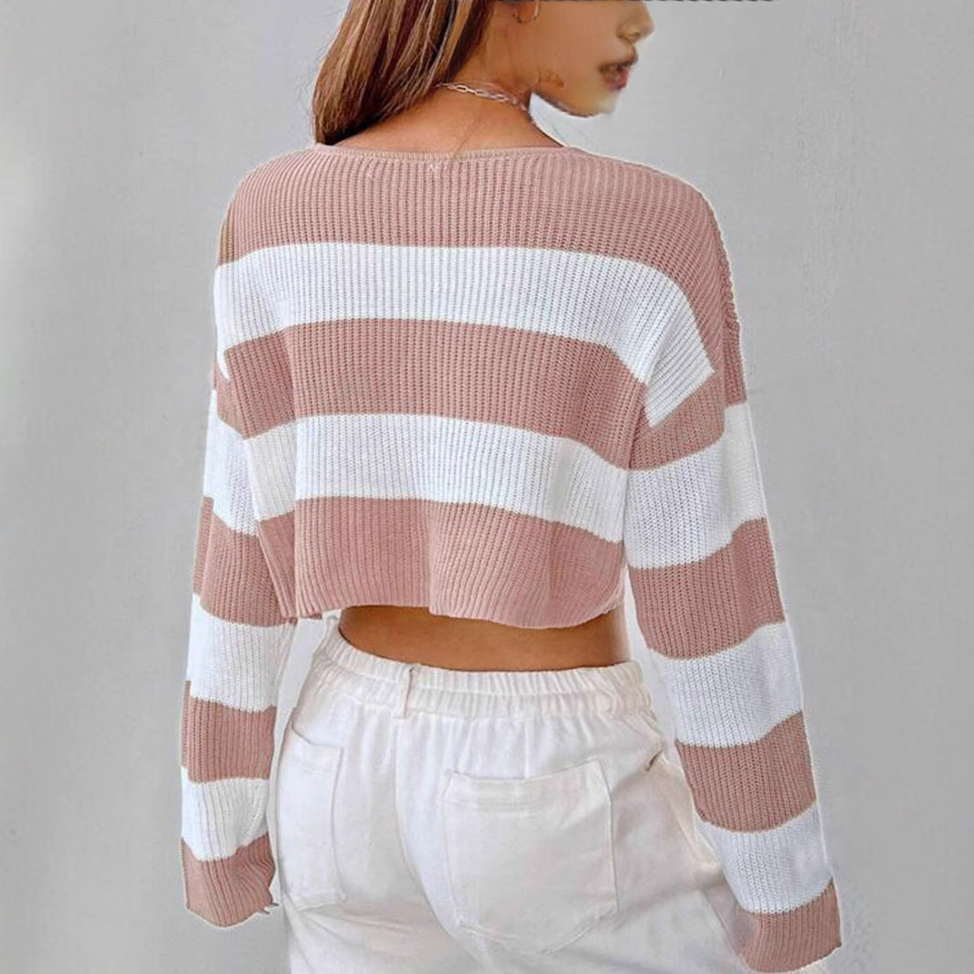 Damen Gemusterter Crop-Pullover Heidi-Mode