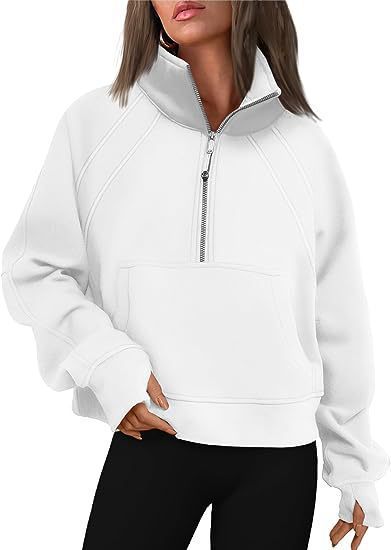 Damen kuscheliger Half-Zip Pullover mit Kapuze und Kängurutasche Heidi-Mode