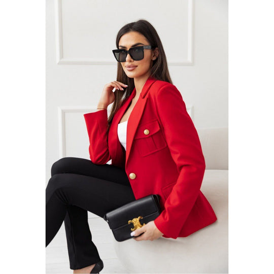 Damen klassische doppelt-knöpfte taillierte Blazer mit Taschen-Detail Heidi-Mode