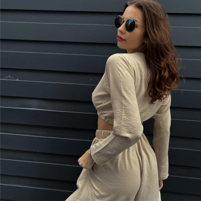 Heidi-Mode | Schnür-Top mit kurzen Ärmeln weite Beinhose Zweiteiliger Set