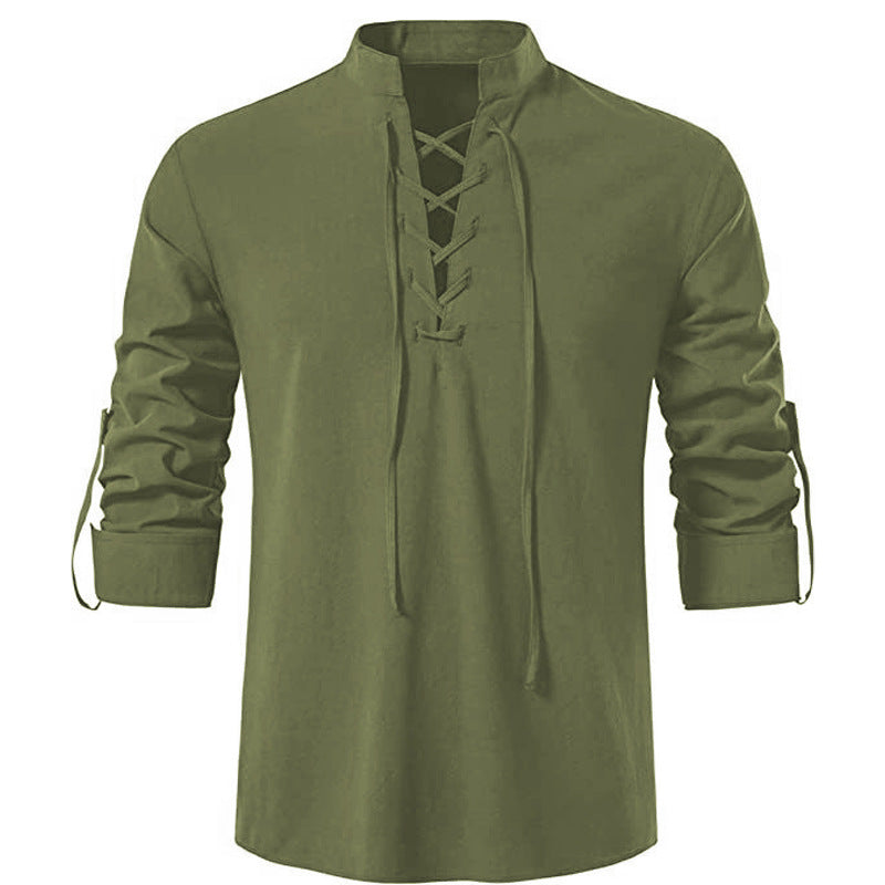 Herren lässiges Langarmhemd mit modernem Schnürdesign und hochqualitativer Baumwolle Heidi-Mode