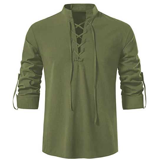 Herren lässiges Langarmhemd mit modernem Schnürdesign und hochqualitativer Baumwolle Heidi-Mode