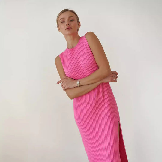 Damen Rippstrick-Midi-Kleid mit Stehkragen Heidi-Mode