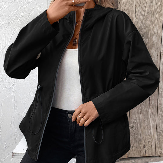Damen leichte Kapuzenjacke mit einstellbarem Bund Heidi-Mode