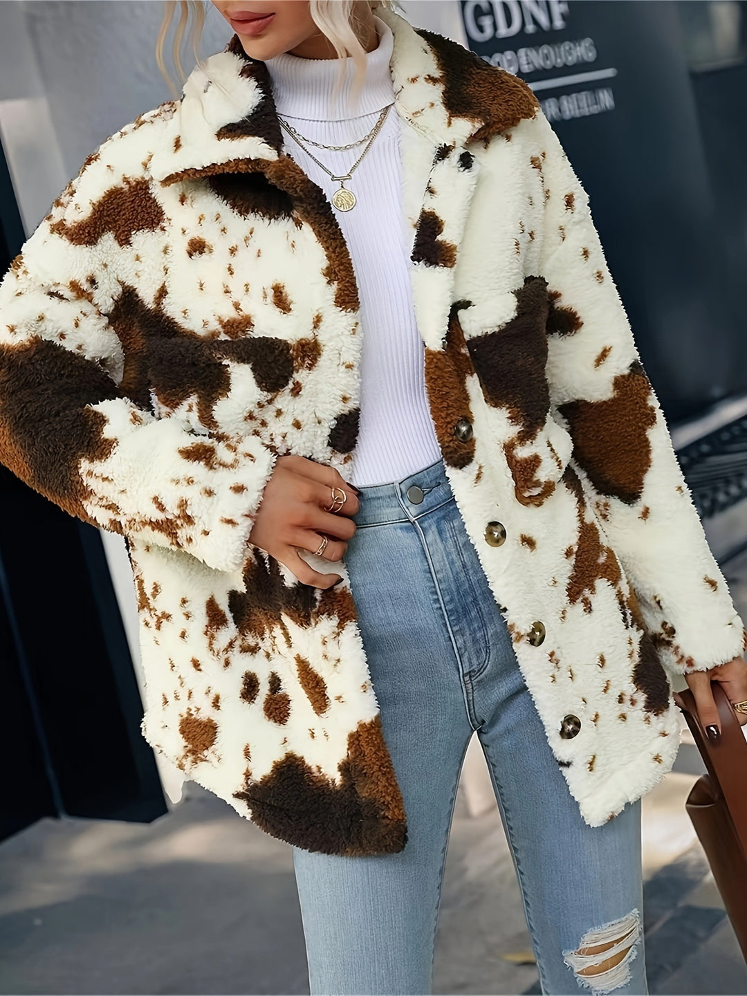 Damen Flauschige Trendjacke mit Tierfell-Optik Heidi-Mode