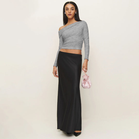 Damen Elegantes Langarmoberteil mit schrägem Ausschnitt und figurbetontem Schnitt Heidi-Mode