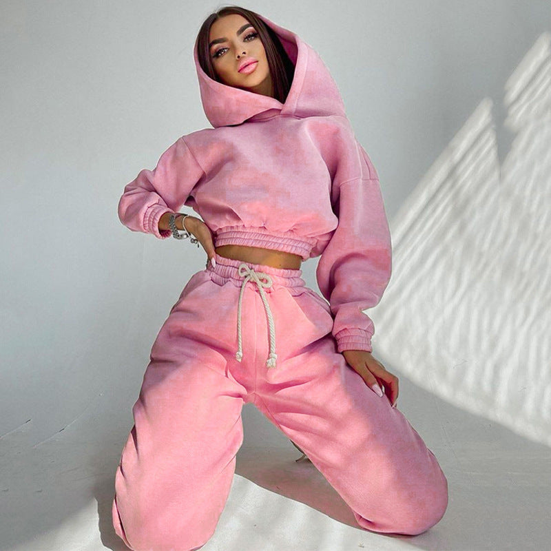 Damen modisches Set aus lässigem Hoodie mit elastischem Bund und Freizeit-Hose Heidi-Mode