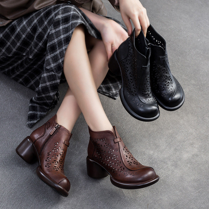 Damen Stiefeletten mit durchbrochener Oberflächenstruktur und komfortablem Blockabsatz Heidi-Mode