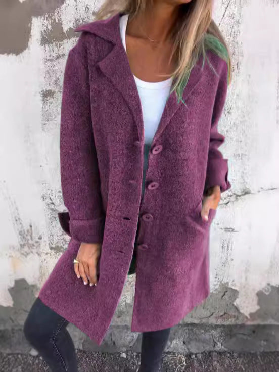 Damen Elegante Wolljacke mit durchgehender Knopfleiste und großzügigen Taschen Heidi-Mode