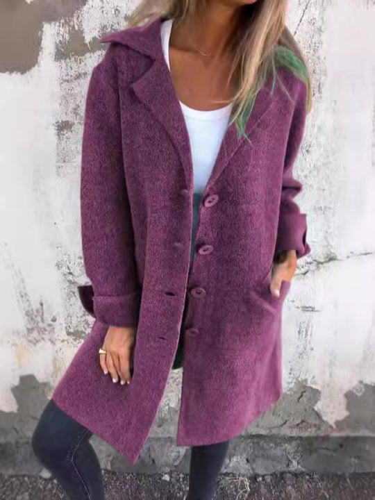 Damen Elegante Wolljacke mit durchgehender Knopfleiste und großzügigen Taschen Heidi-Mode