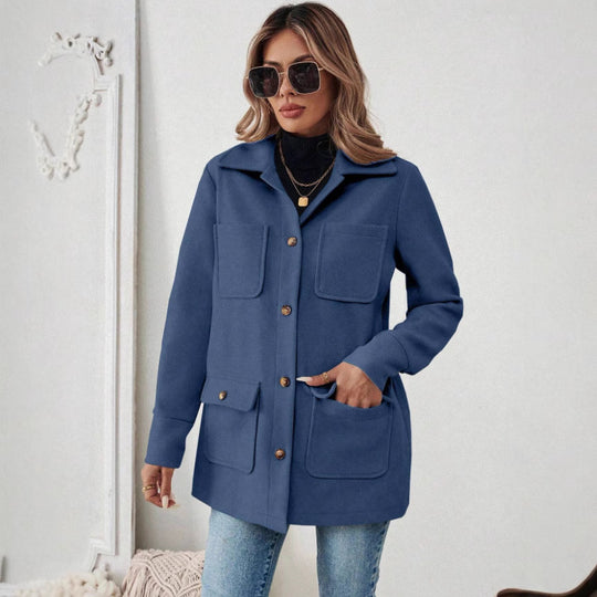 Damen Modische Utility-Jacke mit großen Taschen und goldenem Druck Heidi-Mode