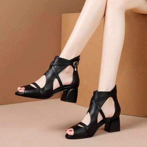 Damen Sandaletten mit modischem Schnitt und elegantem Blockabsatz Heidi-Mode