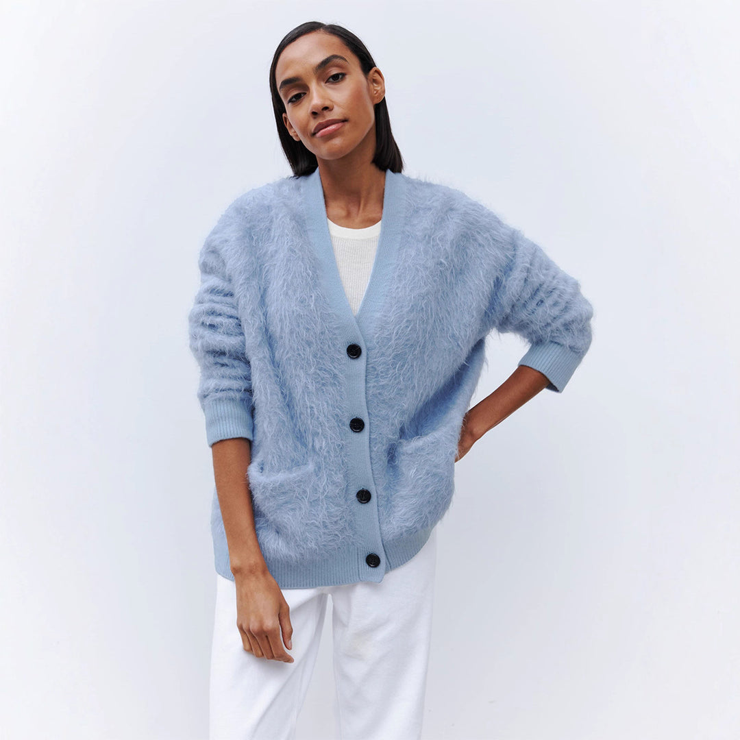 Damen Weicher Cardigan aus Mohair mit Knöpfen Heidi-Mode