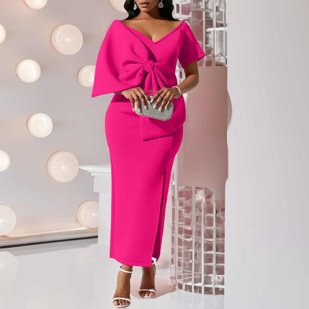 Damen Kleid mit dramatischem Schleifen-Detail und schickem Schlitz Heidi-Mode