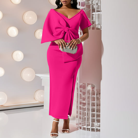 Damen Kleid mit dramatischem Schleifen-Detail und schickem Schlitz Heidi-Mode