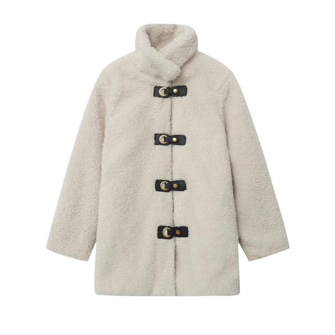 Damen kuschelige Fleecejacke mit dekorativen Knopfverschlüssen Heidi-Mode