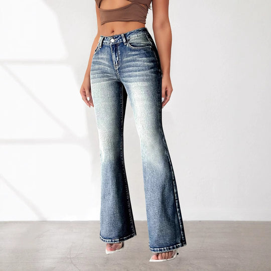 Damen Bootcut Jeans mit hohem Bund und modischen Waschungen Heidi-Mode
