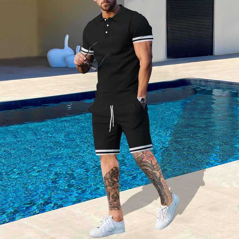 Herren Poloshirt und Shorts-Set mit sportlichen Akzenten Heidi-Mode
