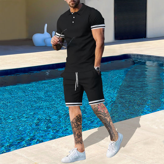 Herren Poloshirt und Shorts-Set mit sportlichen Akzenten Heidi-Mode