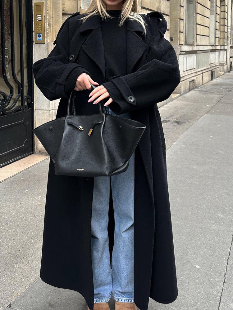 Damen zeitloser Trenchcoat aus hochwertigem Material mit gebundenem Gürtel Heidi-Mode