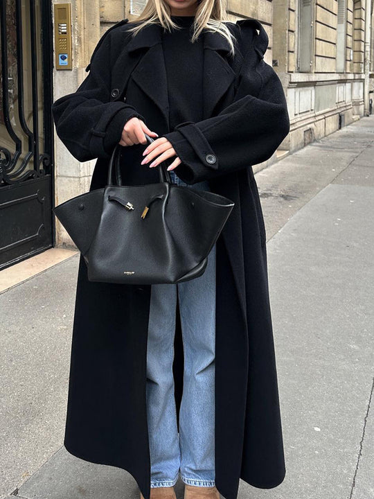 Damen zeitloser Trenchcoat aus hochwertigem Material mit gebundenem Gürtel Heidi-Mode