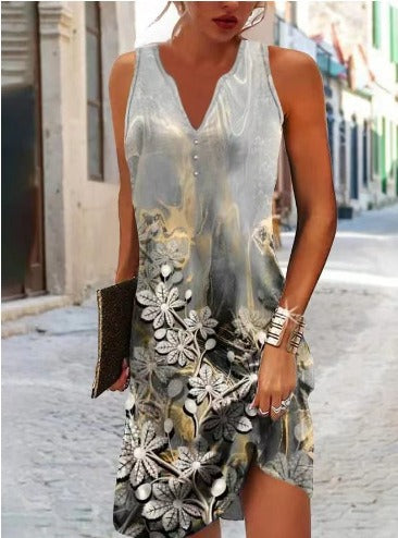 Damen, lässiges Sommerkleid mit V-Ausschnitt und asymmetrischem Saum Heidi-Mode