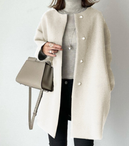 Damen Eleganter Oversized Wollmantel mit Doppelknopf-Verschluss und seitlichen Taschen Heidi-Mode