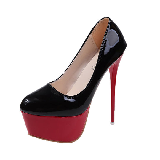 Damen Plateau-Pumps mit glänzendem Obermaterial und hohem Stiletto-Absatz Heidi-Mode