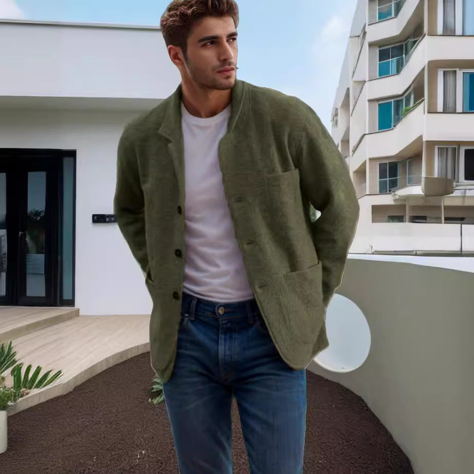 Herren lässige Wolljacke mit praktischen Taschen und Knopfverschluss Heidi-Mode