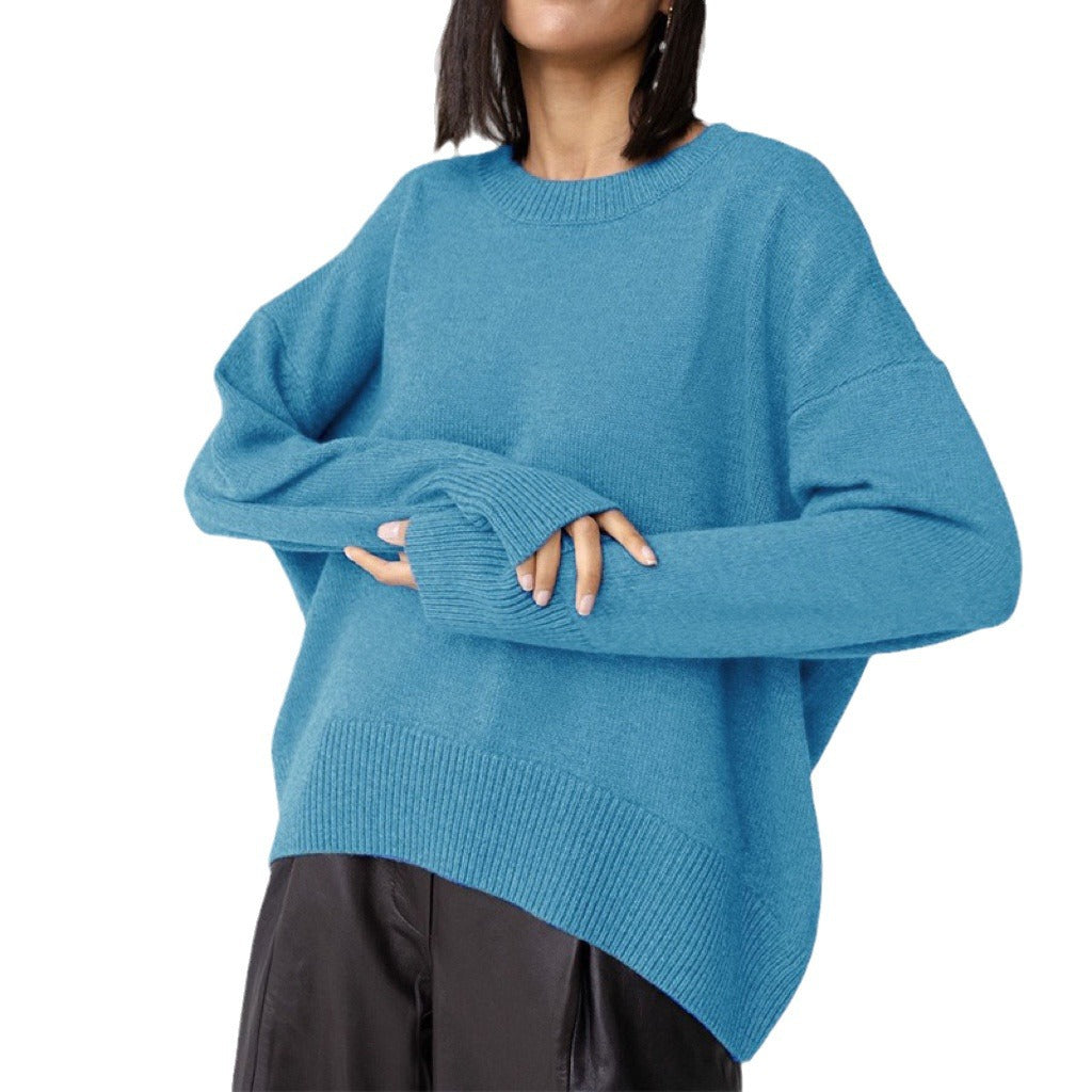 Damen Oversized Pullover mit feinem Strickmuster und breiten Bündchen Heidi-Mode