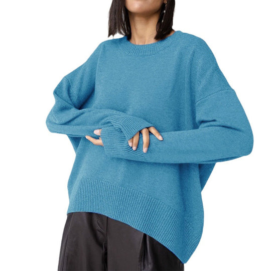 Damen Oversized Pullover mit feinem Strickmuster und breiten Bündchen Heidi-Mode