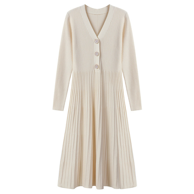 Damen Strickkleid mit Knopfverschluss und gerippter Struktur Heidi-Mode