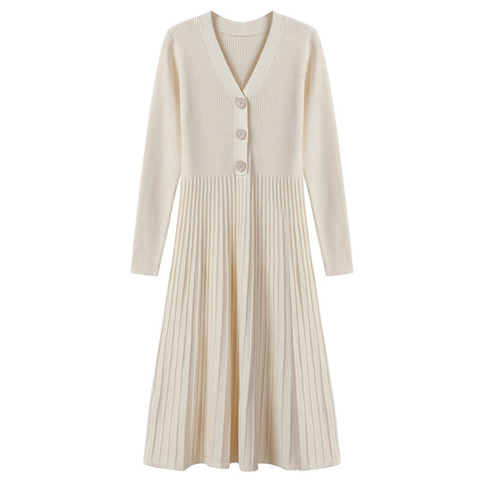 Damen Strickkleid mit Knopfverschluss und gerippter Struktur Heidi-Mode