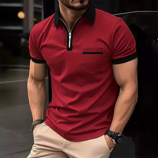 Herren Polo-Shirt mit Reißverschluss und Brusttasche Heidi-Mode