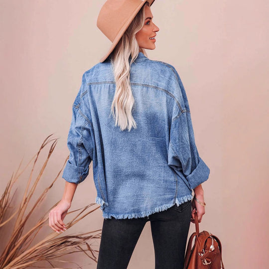 Damen Oversized Jeanshemd mit praktischen Brusttaschen und lässigem Schnitt Heidi-Mode