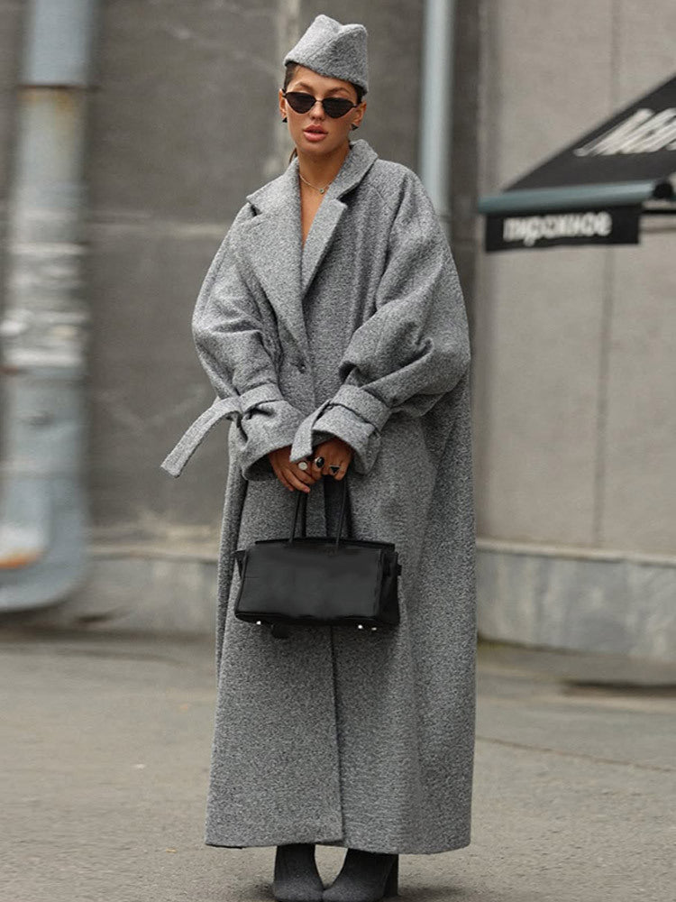 Damen Oversized Wollmantel mit gestreiftem Design und Gürtel Heidi-Mode