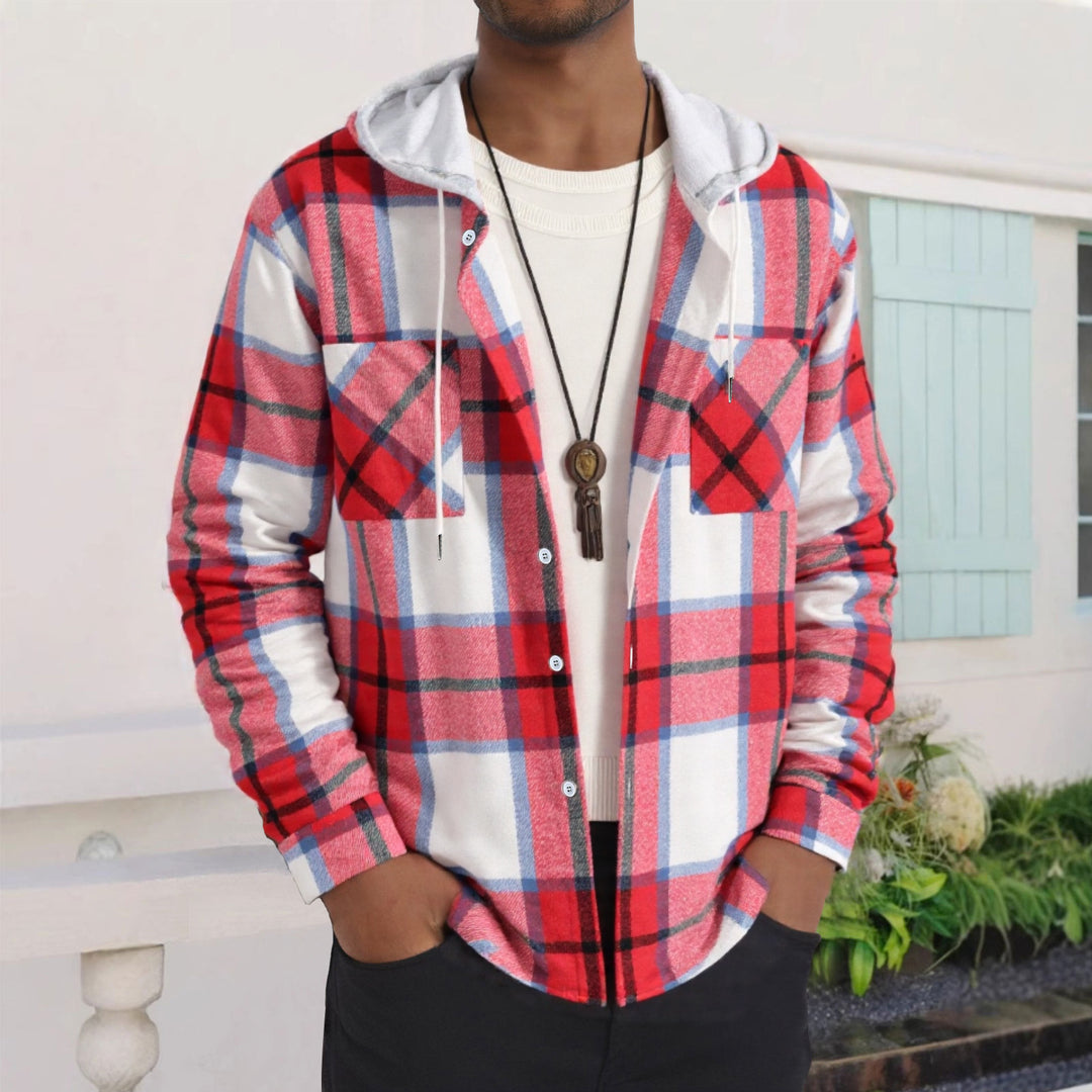 Herren Karierte Flanelljacke mit Hoodie und praktischen Taschen Heidi-Mode