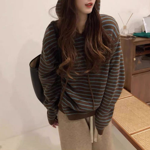 Damen Gemütlicher Kapuzenpullover mit Streifenmuster Heidi-Mode