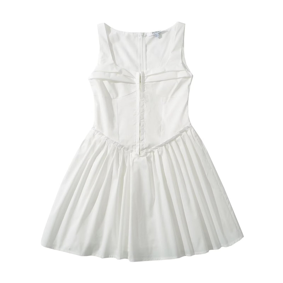 Heidi-Mode | Square Neck Slim Fit Falten Mini Weste Kleid