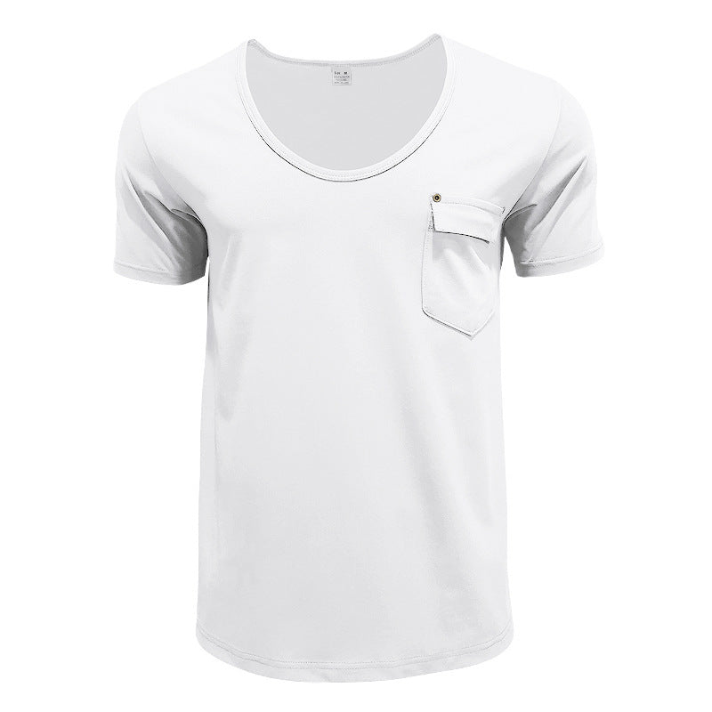 Herren Basic V-Ausschnitt T-Shirt mit Brusttasche Heidi-Mode