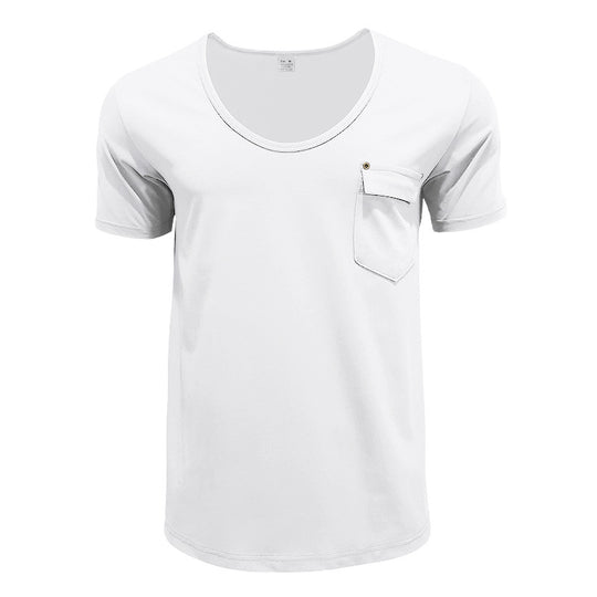 Herren Basic V-Ausschnitt T-Shirt mit Brusttasche Heidi-Mode